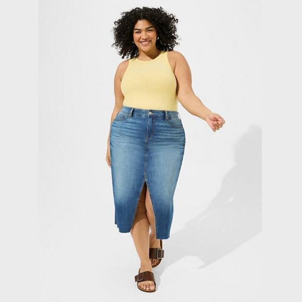 Torrid - Maxi Denim Slit Front Skirt in Dolce Vita Blue